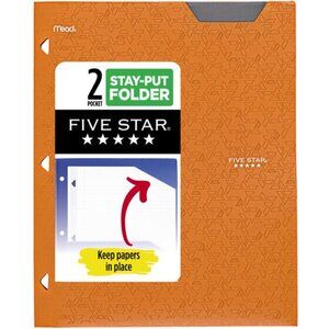 Mead Five Star Tay-Put 2-Pocket Plastic Folder Asst Colors School Office Home